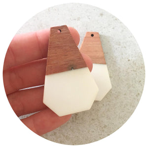 48mm Half Ivory Double Trapeze Pendant - Acrylic & Wood - 2pk - M18801