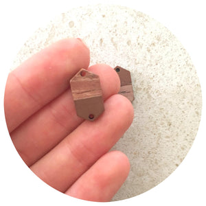 18mm Half Brown Hexagon Pendant - Acrylic & Wood - 2pk - M18901