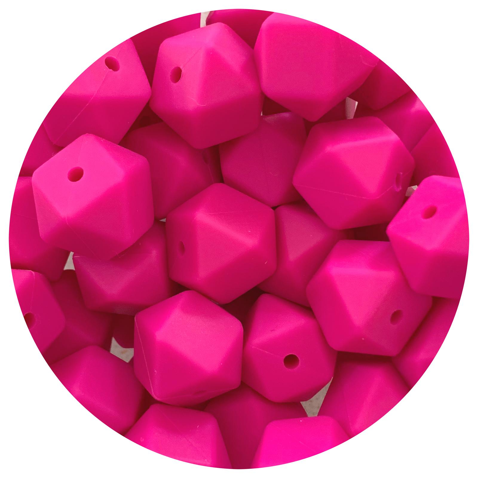 Hot Pink - 17mm Hexagon - 10 Beads