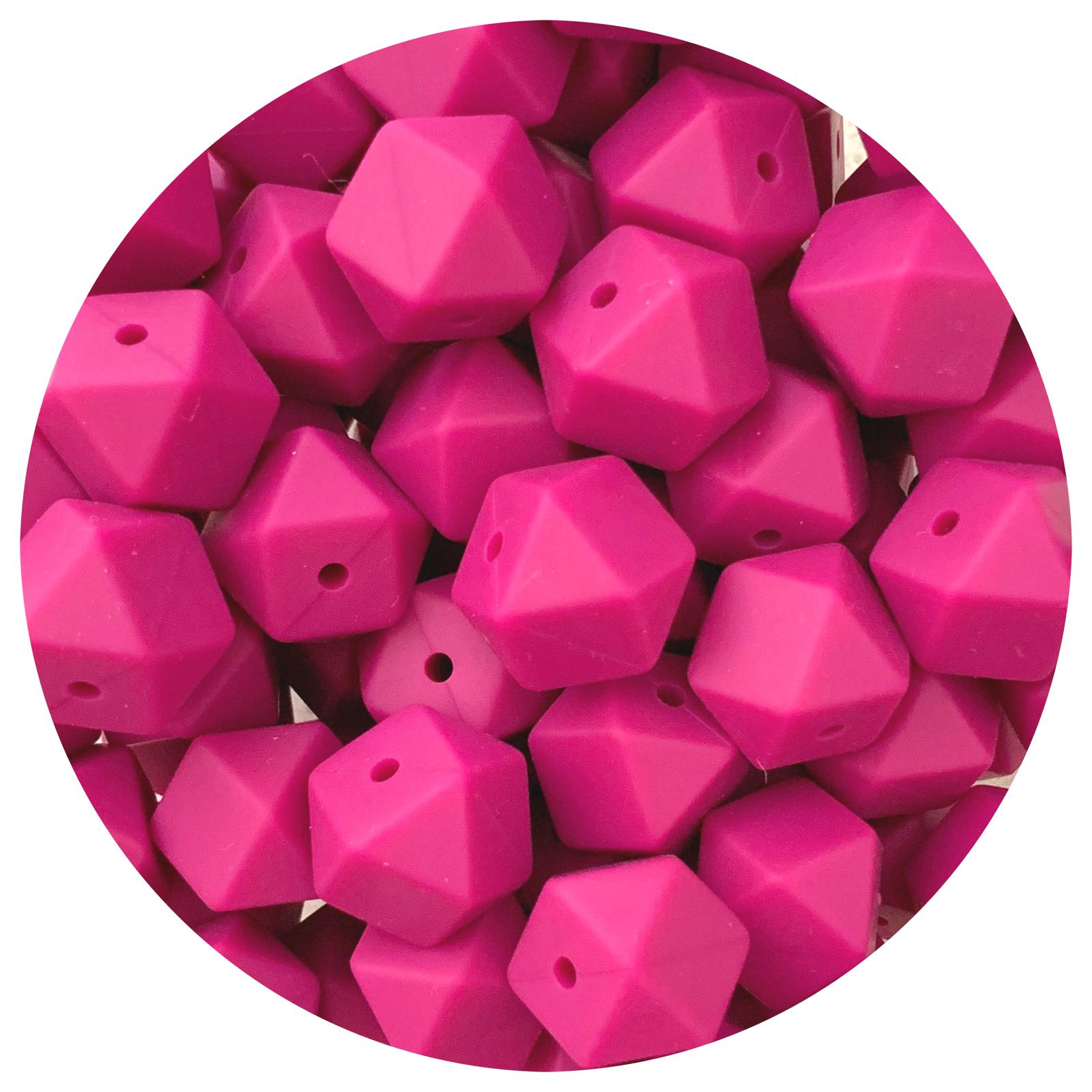 Magenta - 14mm Mini Hexagon - 5 beads