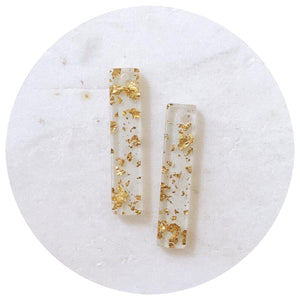 Acrylic Charms - 35mm Bar Rectangle (Clear with Gold Flecks) - 1 Hole - 2pc