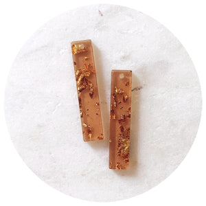 Acrylic Charms - 35mm Bar Rectangle (Clear with Gold Flecks) - 1 Hole - 2pc