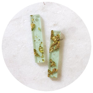 Acrylic Charms - 35mm Bar Rectangle (Clear with Gold Flecks) - 1 Hole - 2pc