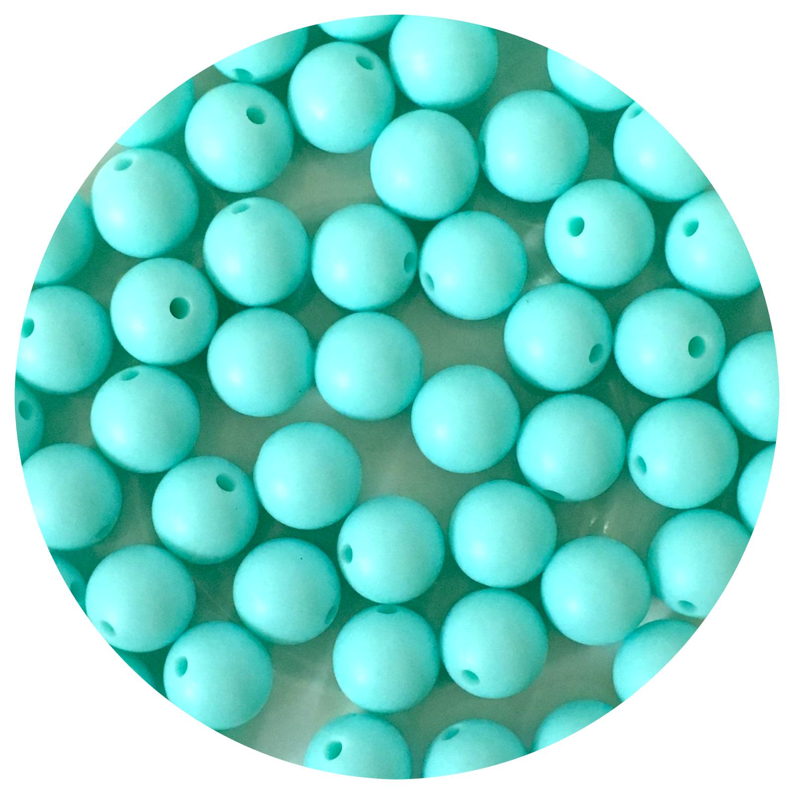Aqua - 12mm Round Silicone Beads - 10 beads
