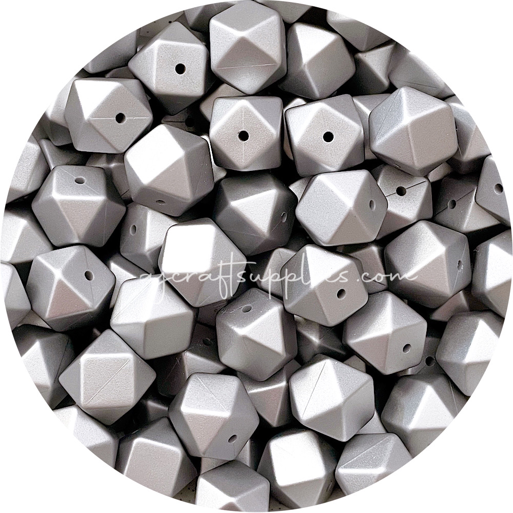 Brushed Silver - 17mm hexagon - 10 Beads