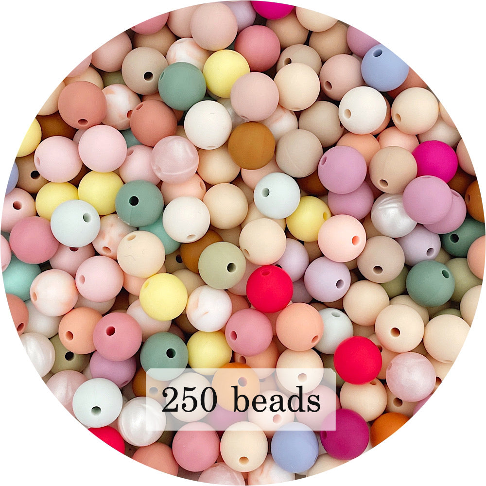 Silicone Beads Bulk Grab Bag - 12mm round - 250 beads