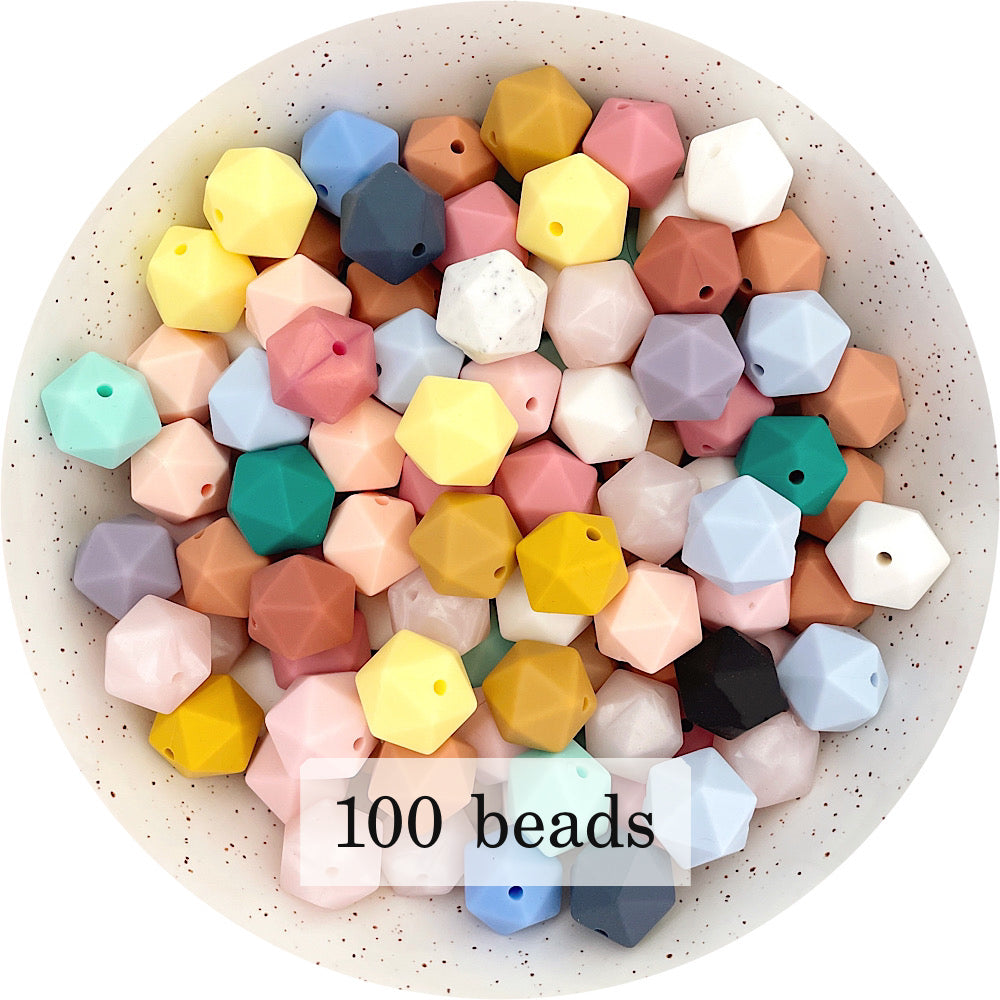 Silicone Beads Bulk Grab Bag - 14mm mini icosahedron - 100 beads