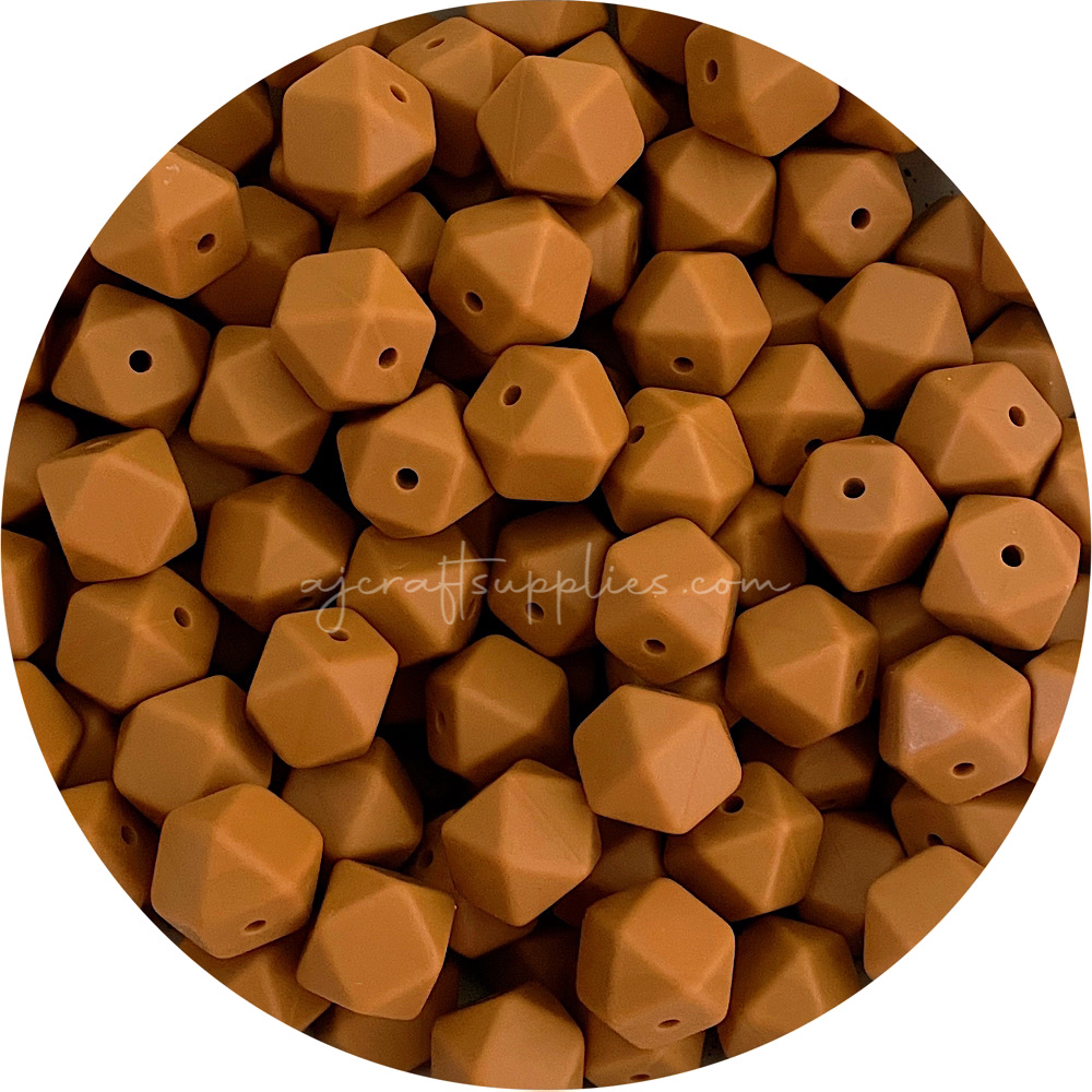 Tan - 14mm Mini Hexagon - 5 beads
