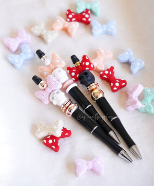 Polka Dot Bow Silicone Beads - CHOOSE YOUR COLOUR - 2 Beads