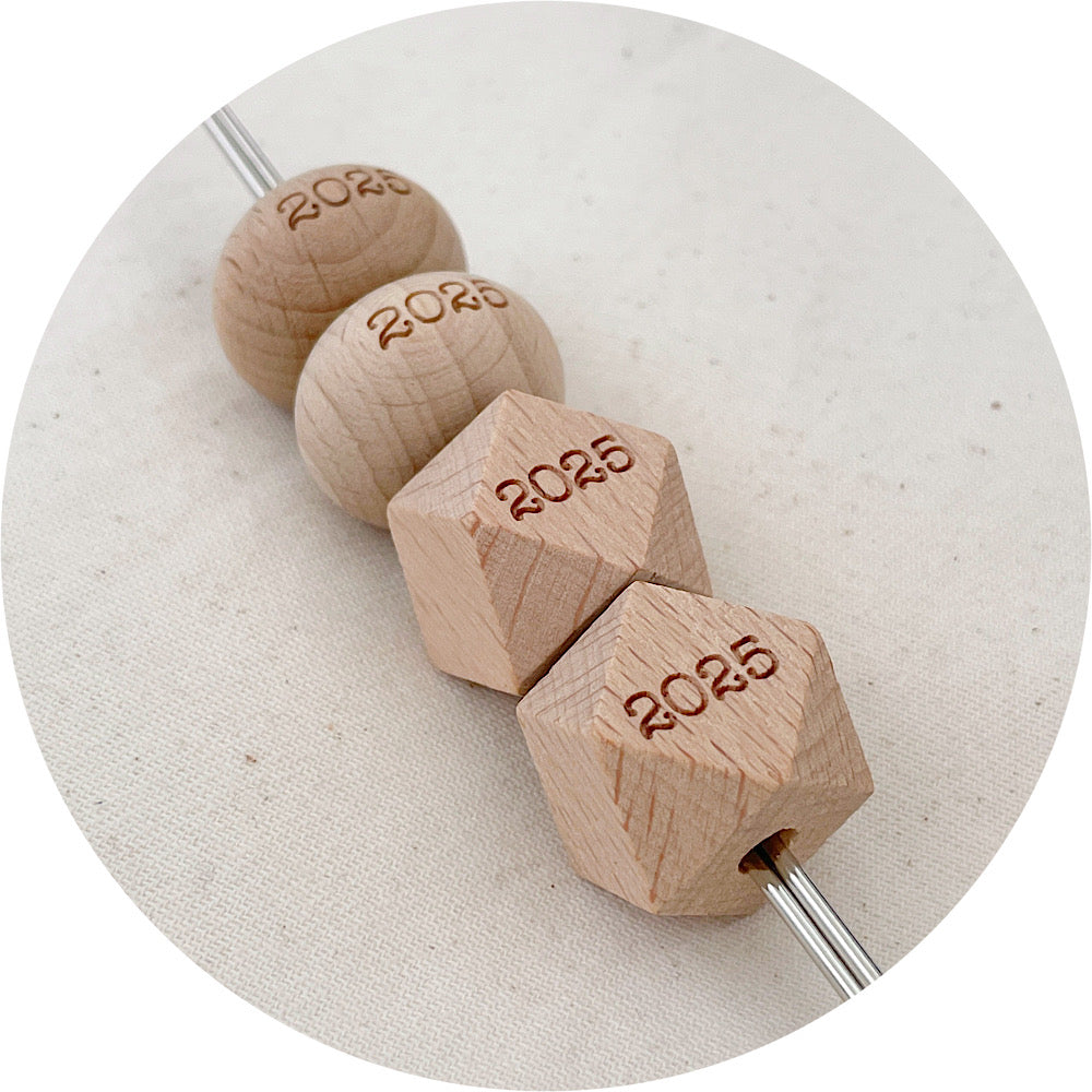 Beech Wood Engraved Beads (2025) - CHOOSE A SIZE - 5 beads