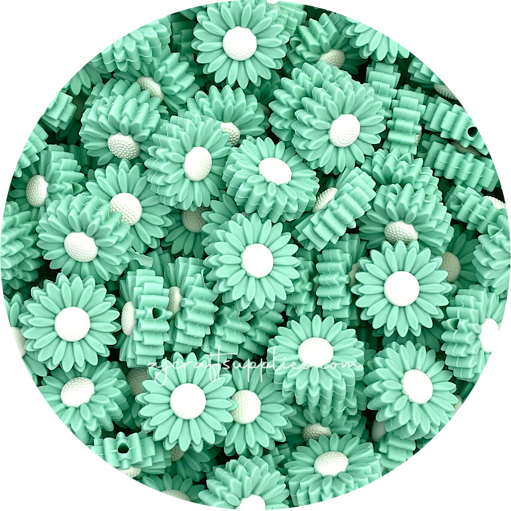 Mint Green - 22mm Mini Daisy Silicone Beads - 2 beads