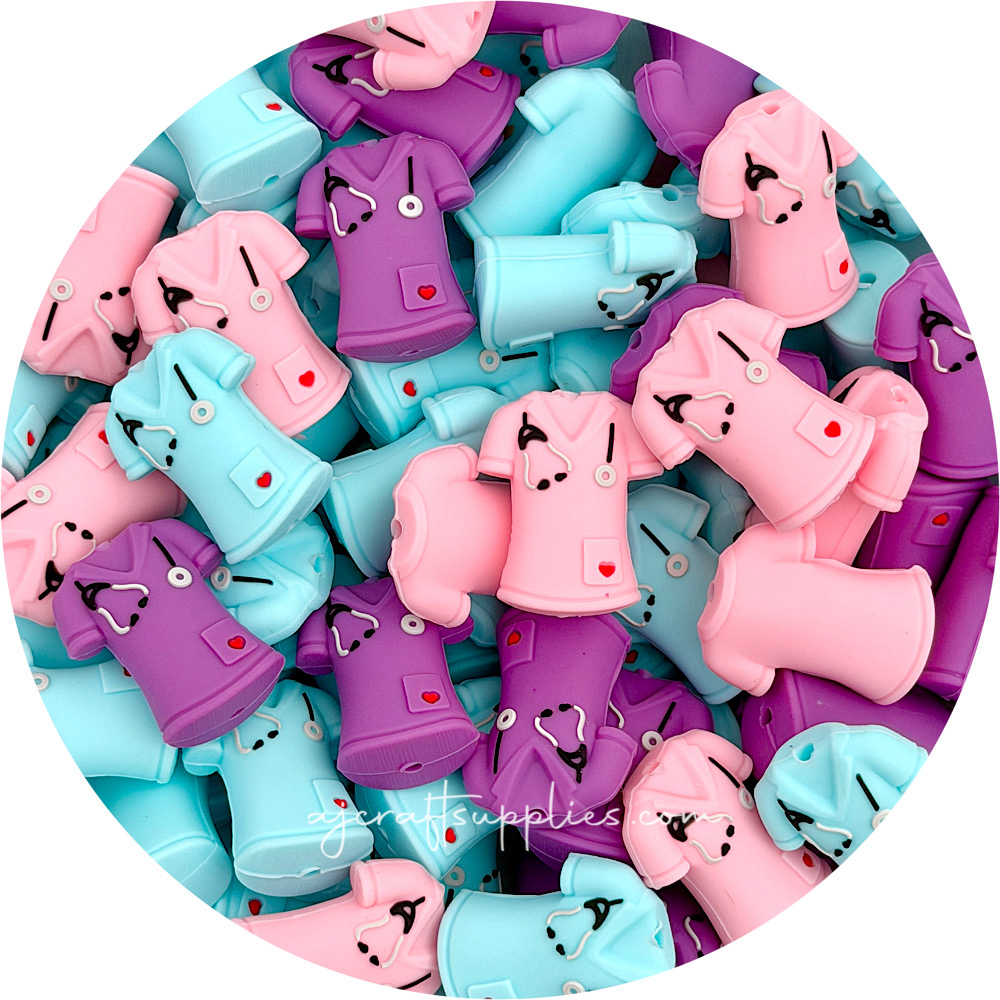 Nurse Scrub Top Silicone 3D Focal Beads - CHOOSE YOUR COLOUR - 2 beads