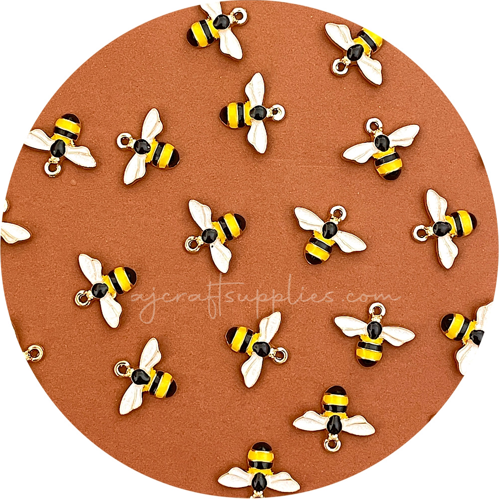 15mm Bee Enamel Metal Charms - 2 pcs