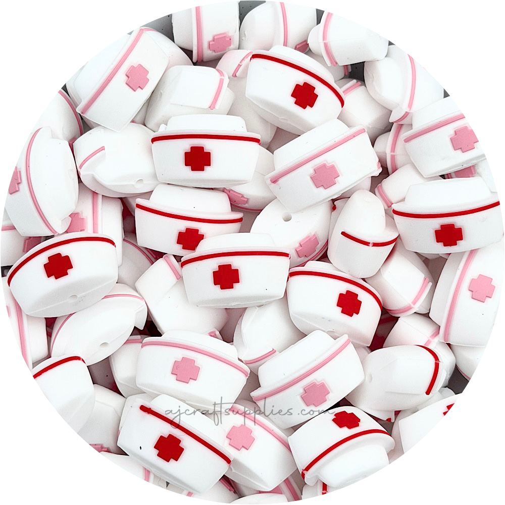 Nurse Hat Silicone 3D Focal Beads - CHOOSE YOUR COLOUR - 2 beads