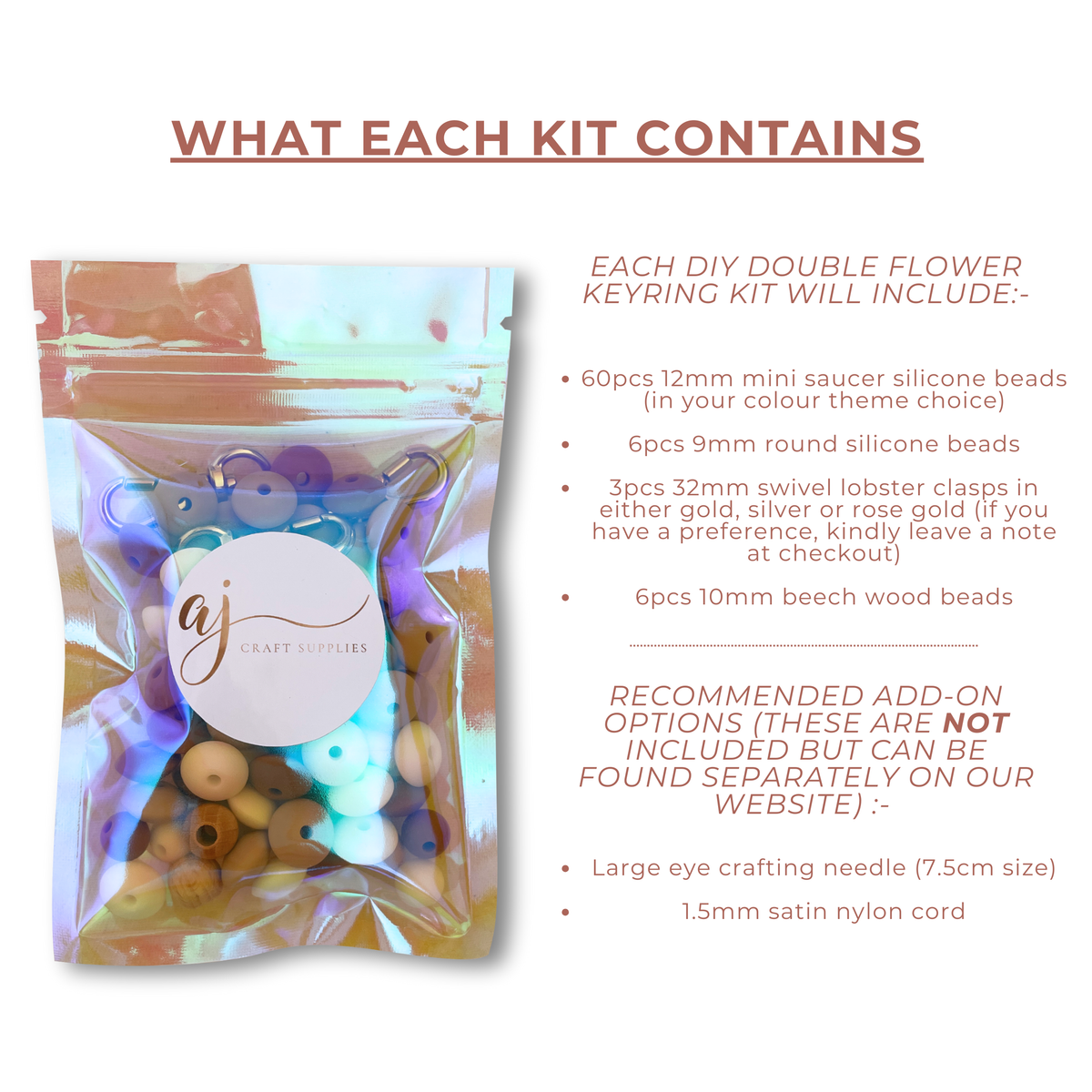 DIY Double Flower Silicone Bead Keyring Kit (Makes 3 Keyrings) - Choose your Theme