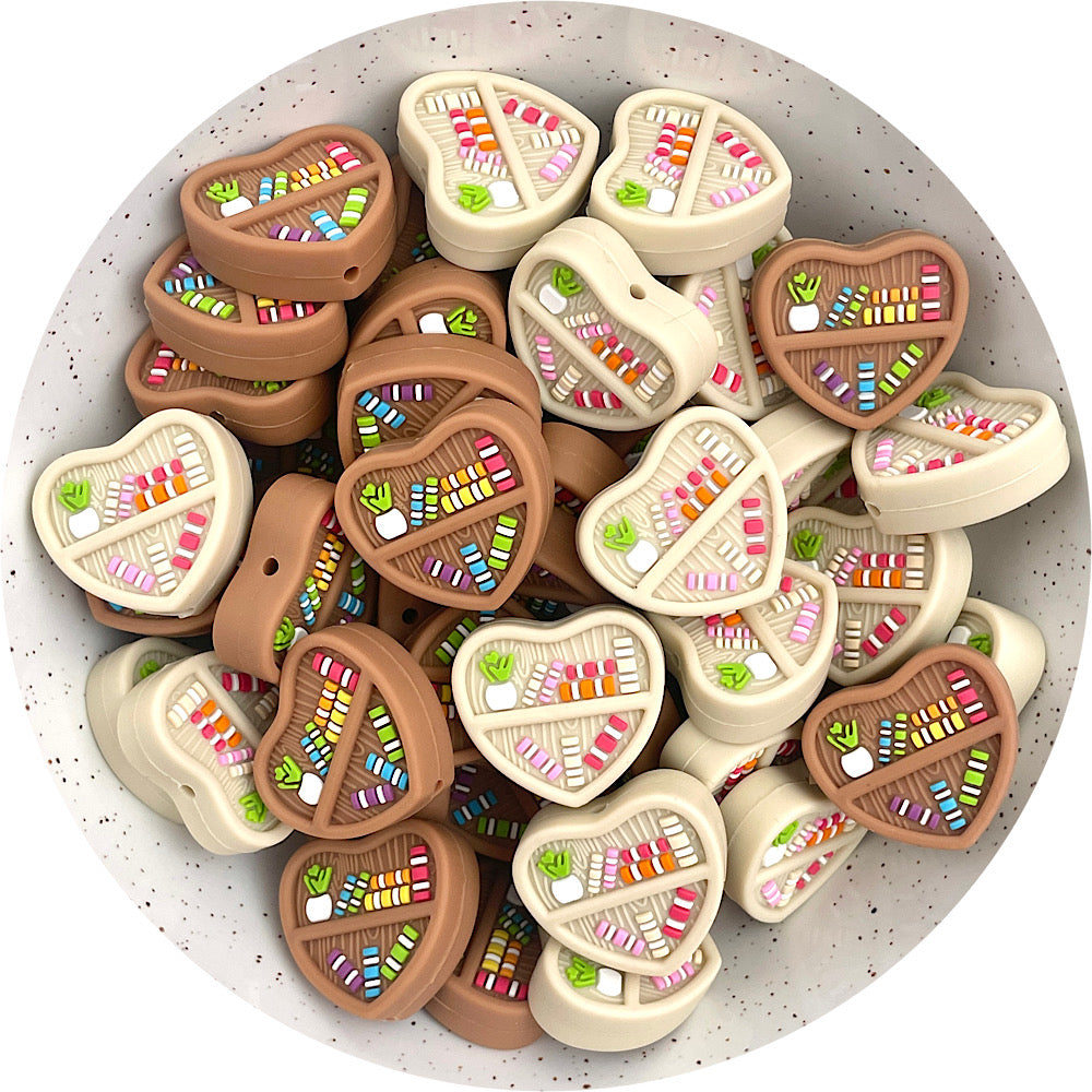 Cosy Love Heart Bookshelf Silicone Focal Beads - CHOOSE YOUR COLOUR - 2 beads