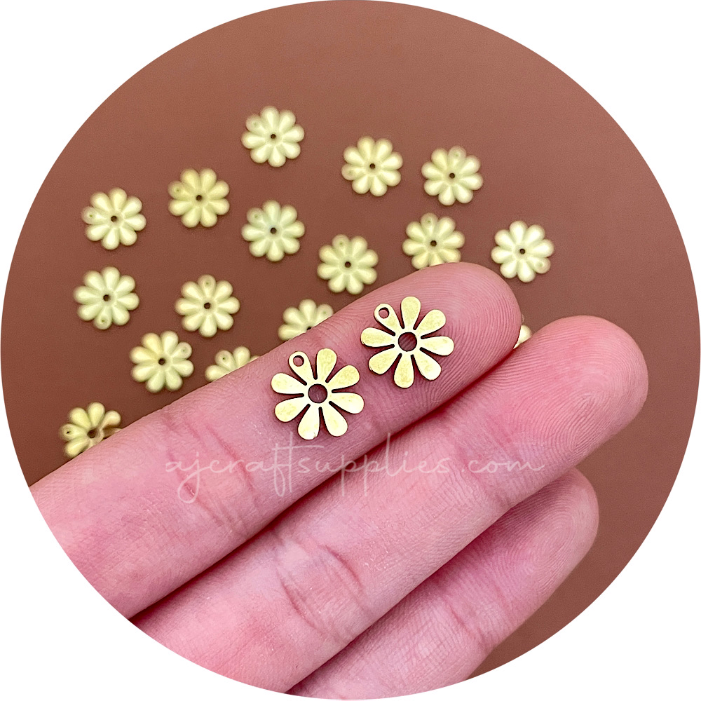 11mm Daisy Stainless Steel Charms - Gold- 2 pcs