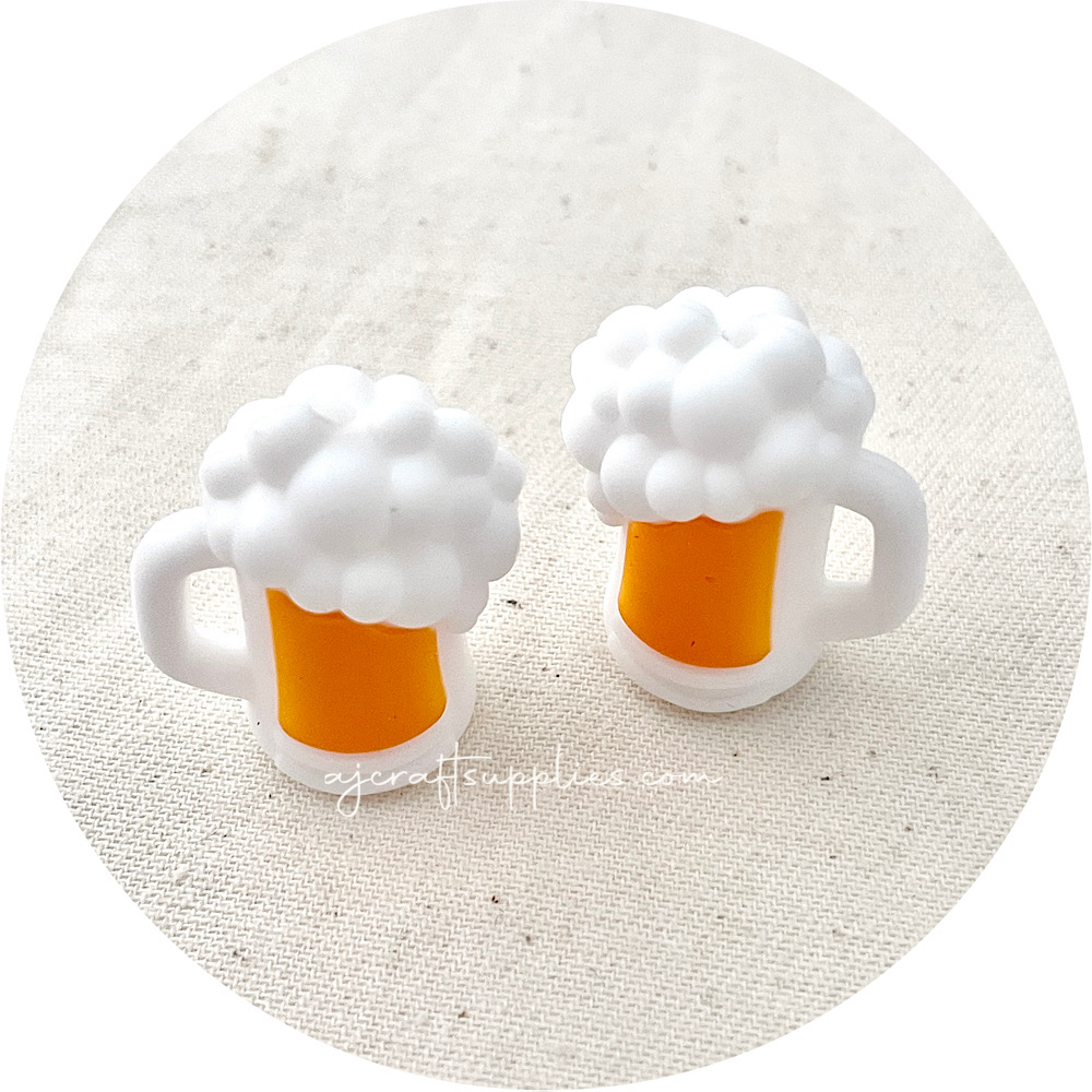 3D Beer Mug Silicone Focal Beads - 2 beads