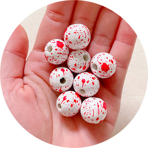 Halloween Edition 16mm Blood Splatter Wooden Beads - 5 beads