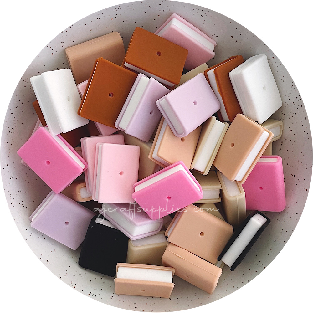 Book Silicone Focal Beads - CHOOSE YOUR COLOUR - 2 beads