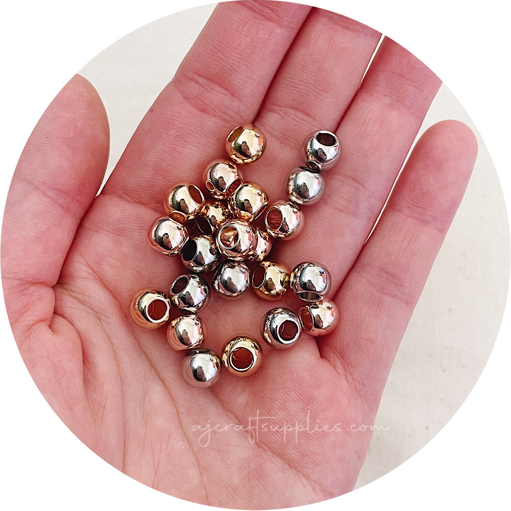 8mm Round Acrylic Beads (Large Hole) - CHOOSE YOUR COLOUR - 5 Beads