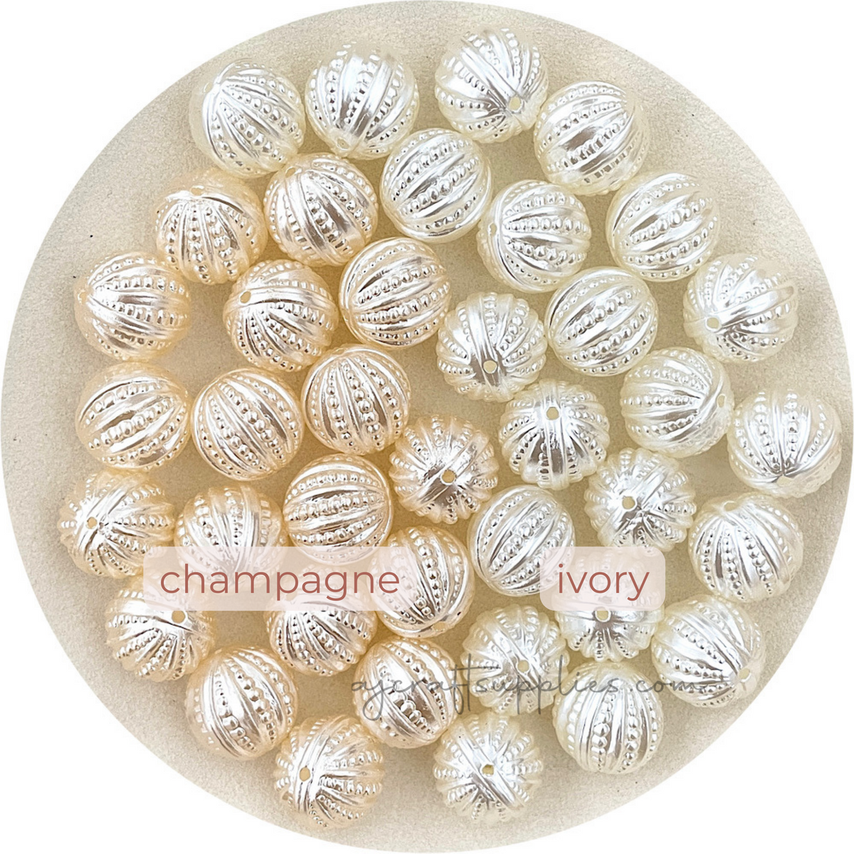 18mm Filigree Textured Round Pearl Acrylic Beads - Choose Your Colour - 5 Beads