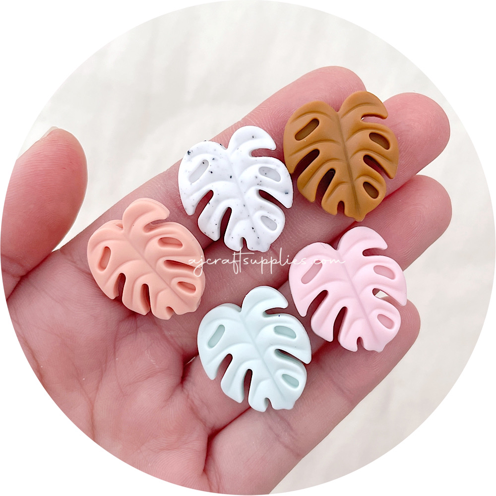 Monstera Leaf Silicone Beads - CHOOSE YOUR COLOUR - 2 beads