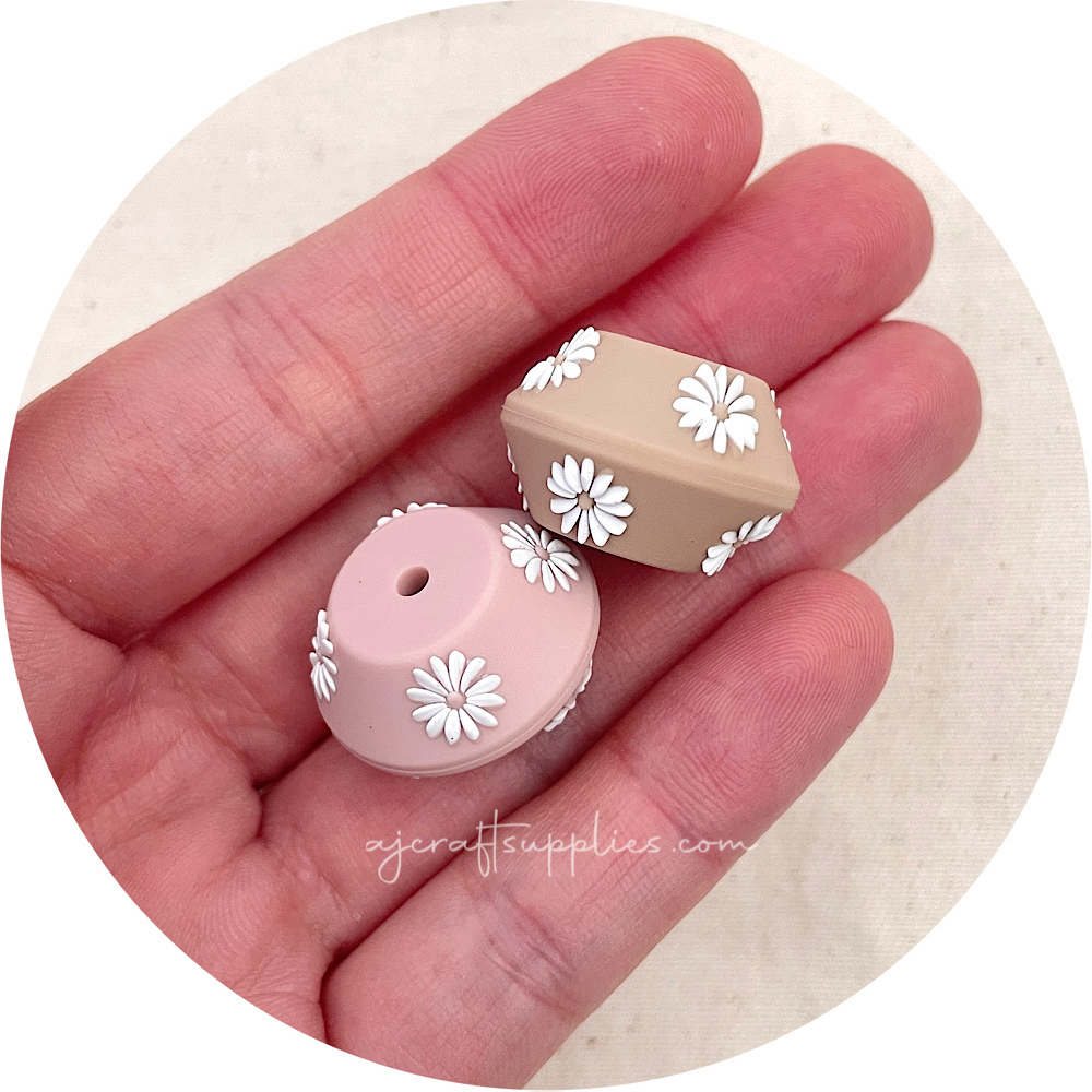 22mm Saucer (Daisy Embossed) Silicone Beads (TWO TONED) - CHOOSE YOUR COLOUR - 5 beads
