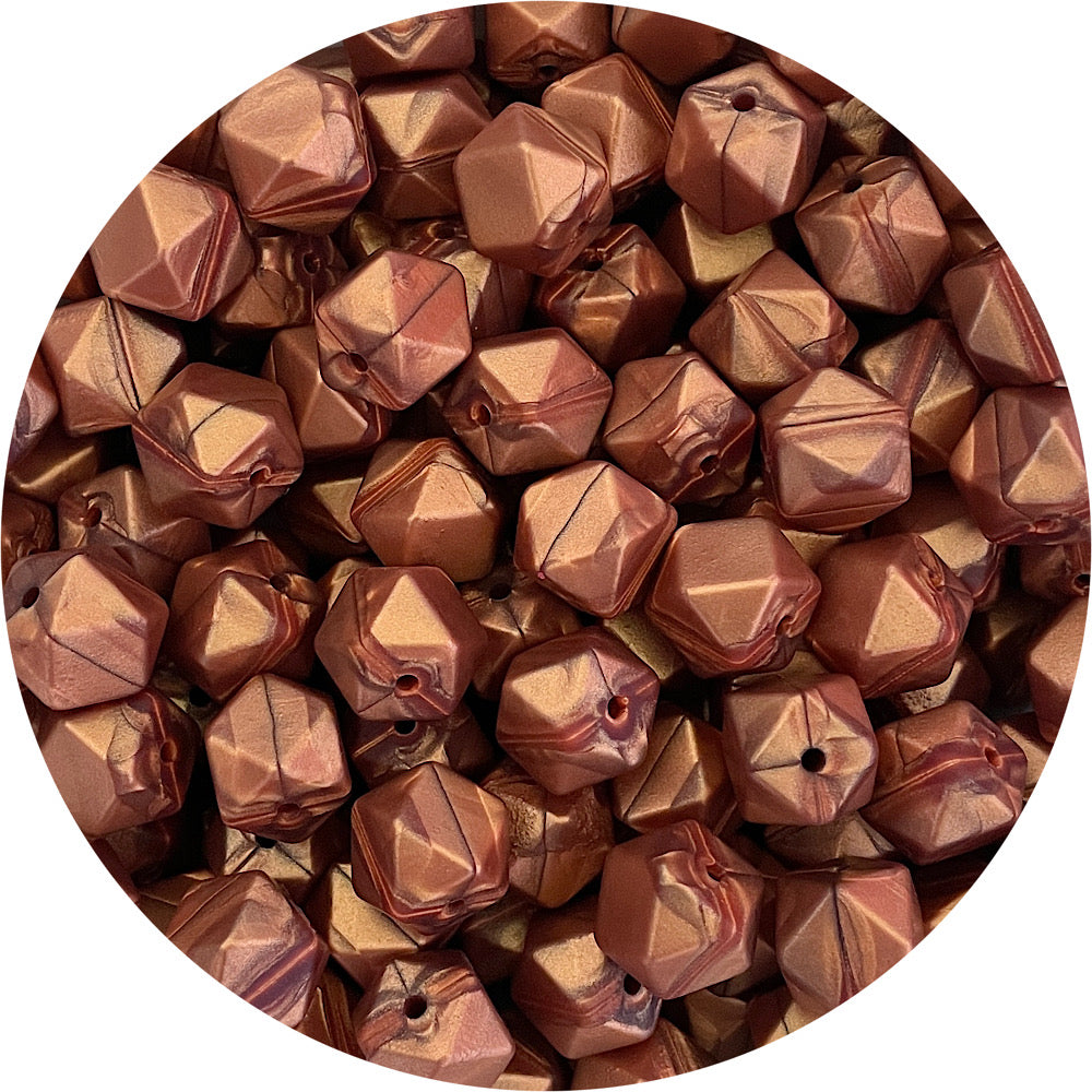 Rose Copper - 14mm Mini Hexagon - 5 beads