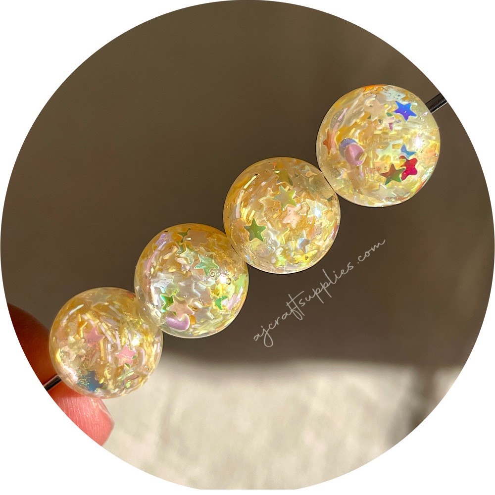 16mm Star Confetti Round Acrylic Beads - Buttery Yellow - 5 Beads