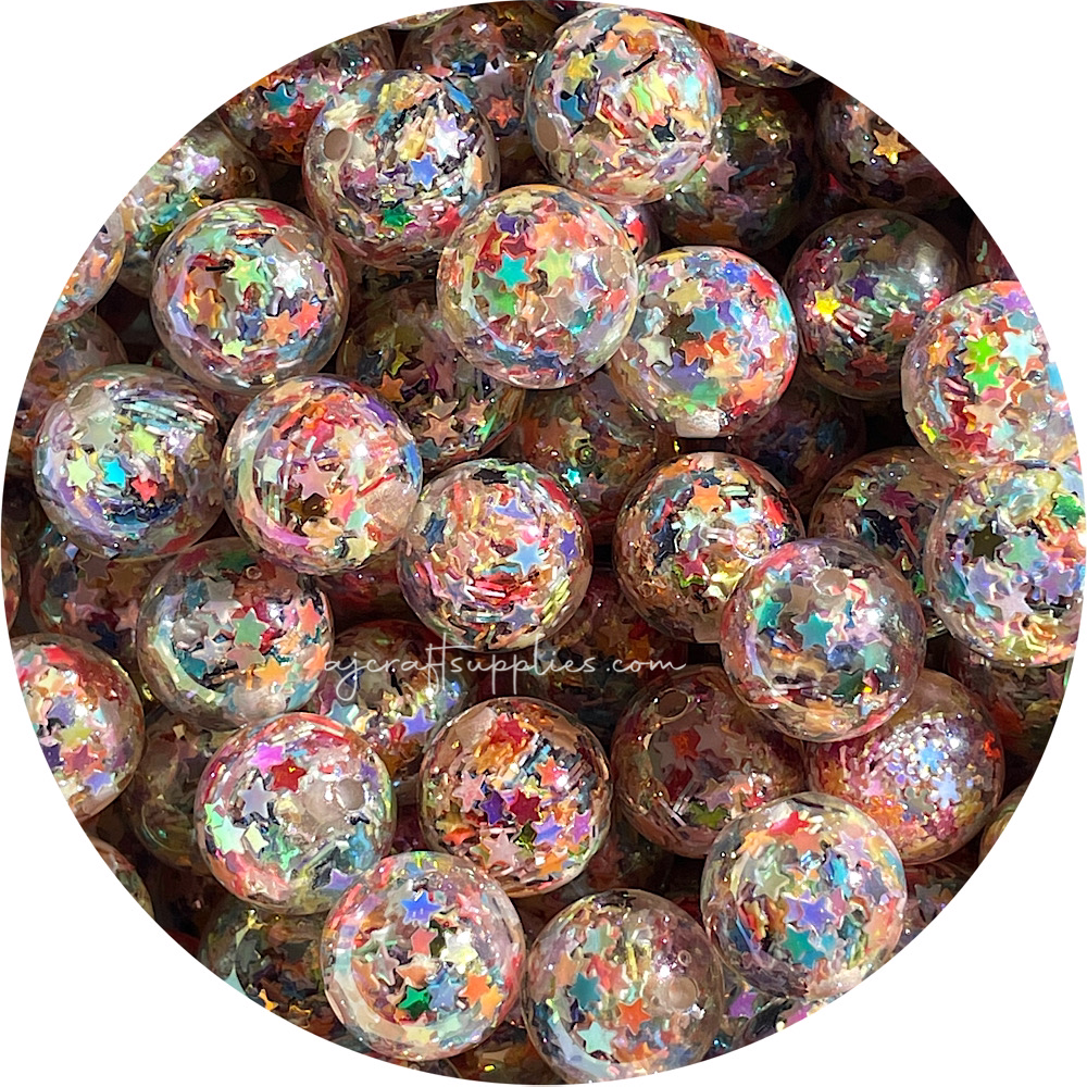 16mm Star Confetti Round Acrylic Beads - Rainbow - 5 Beads