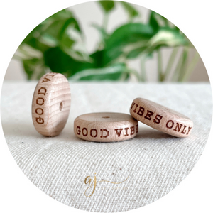 Beech Wood Engraved Beads (Good Vibes Only) - 20mm Coin - 5 Beads