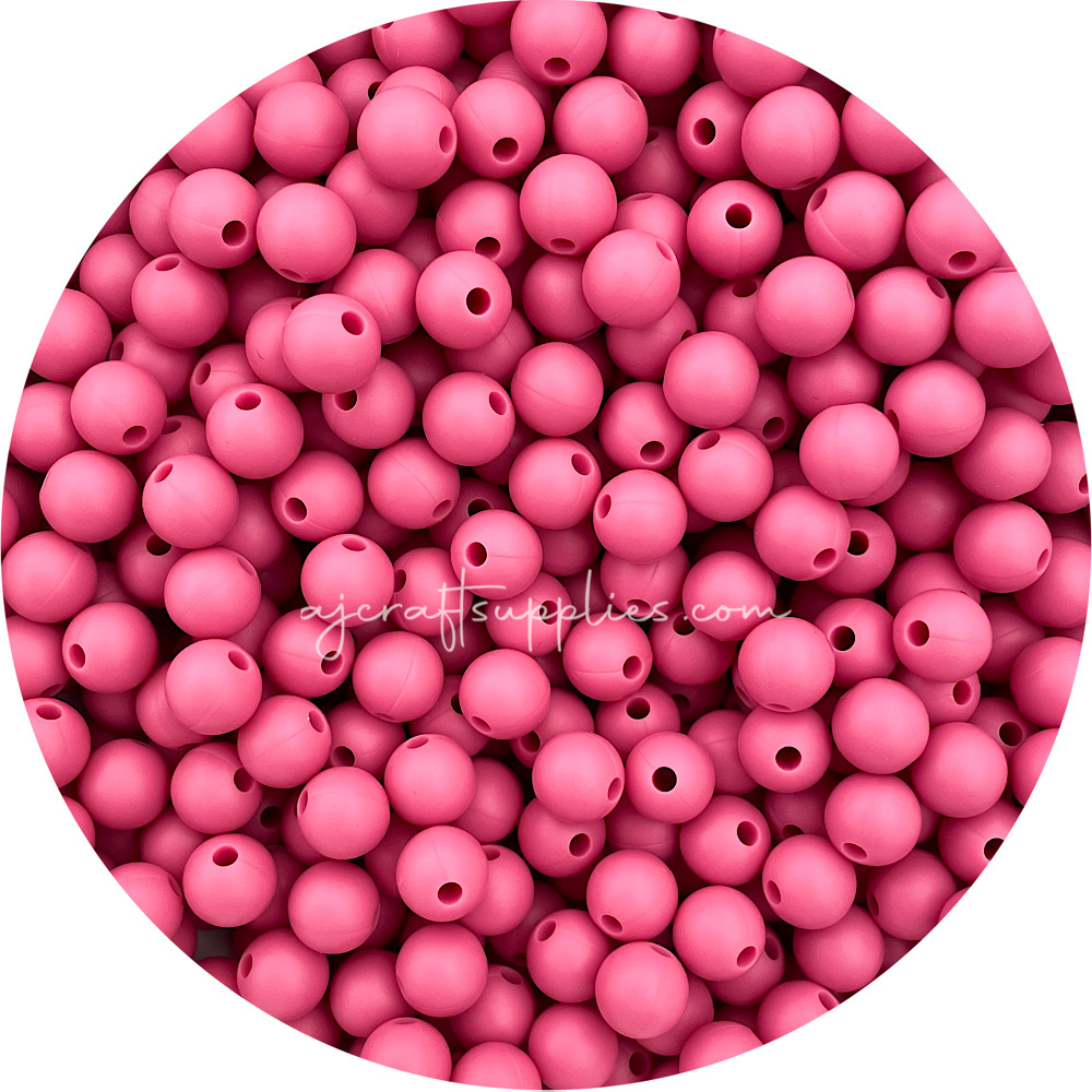 Raspberry - 9mm Round Silicone Beads - 5 Beads