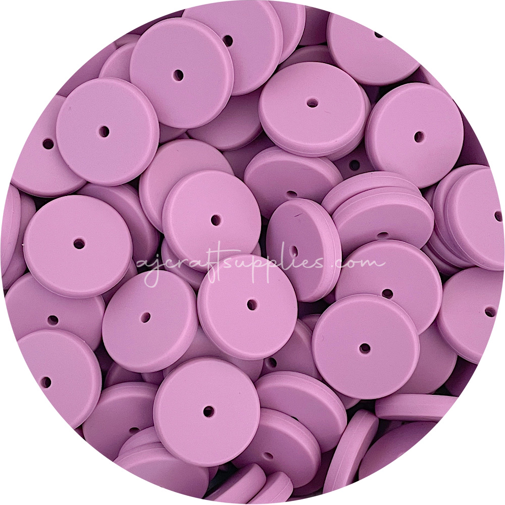 Mauve - 25mm Flat Coin Silicone Beads - 5 beads