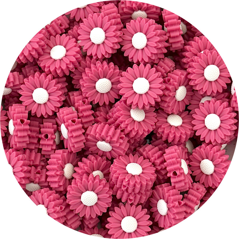 Raspberry - 22mm Mini Daisy Silicone Beads - 2 beads