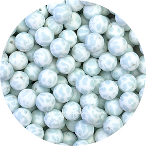 Seafoam Cow Print - 15mm round Silicone Beads - 10 Beads