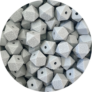 Light Grey - 14mm mini hexagon (Floral Embossed) Silicone Beads - 5 Beads