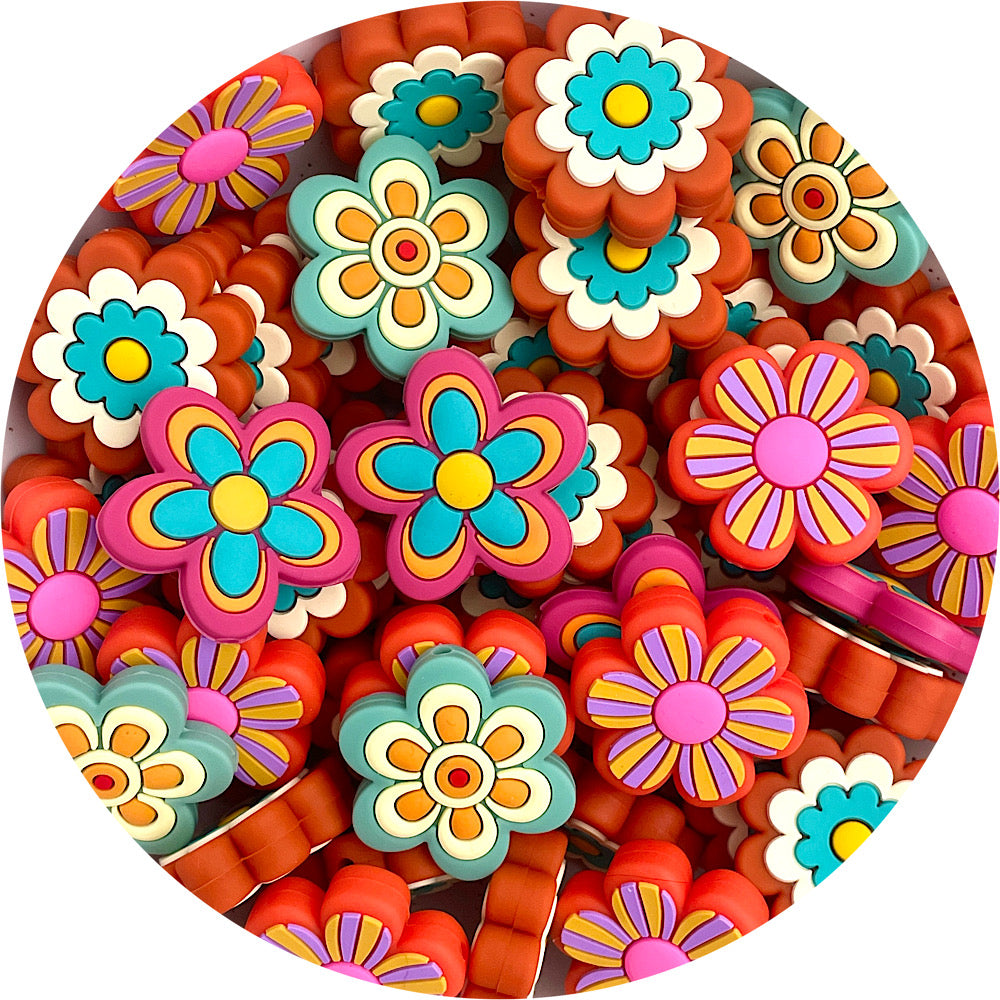 Fancy Flowers Silicone Focal Beads - CHOOSE YOUR COLOUR - 2 beads