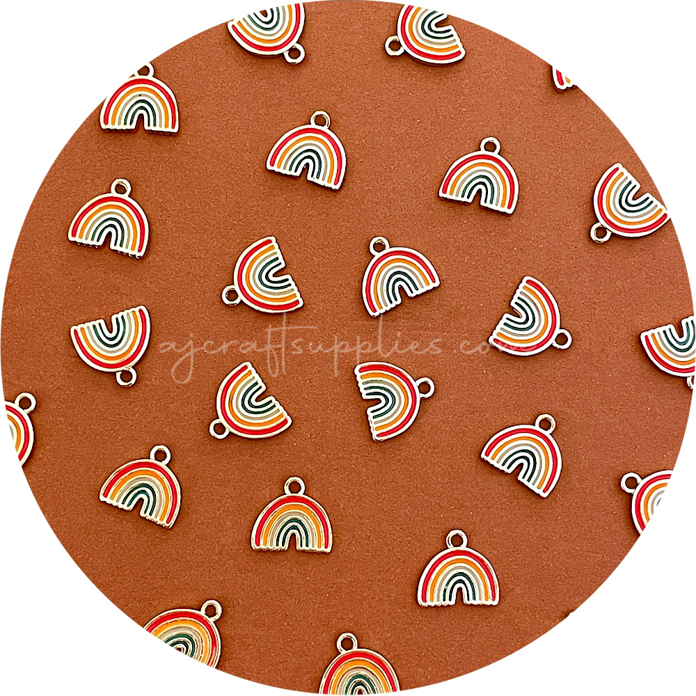 10mm Rainbow Enamel Metal Charms - 2 pcs