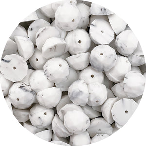 Grey Marble - 22mm Faceted Half Round Silicone Beads - 5 Beads