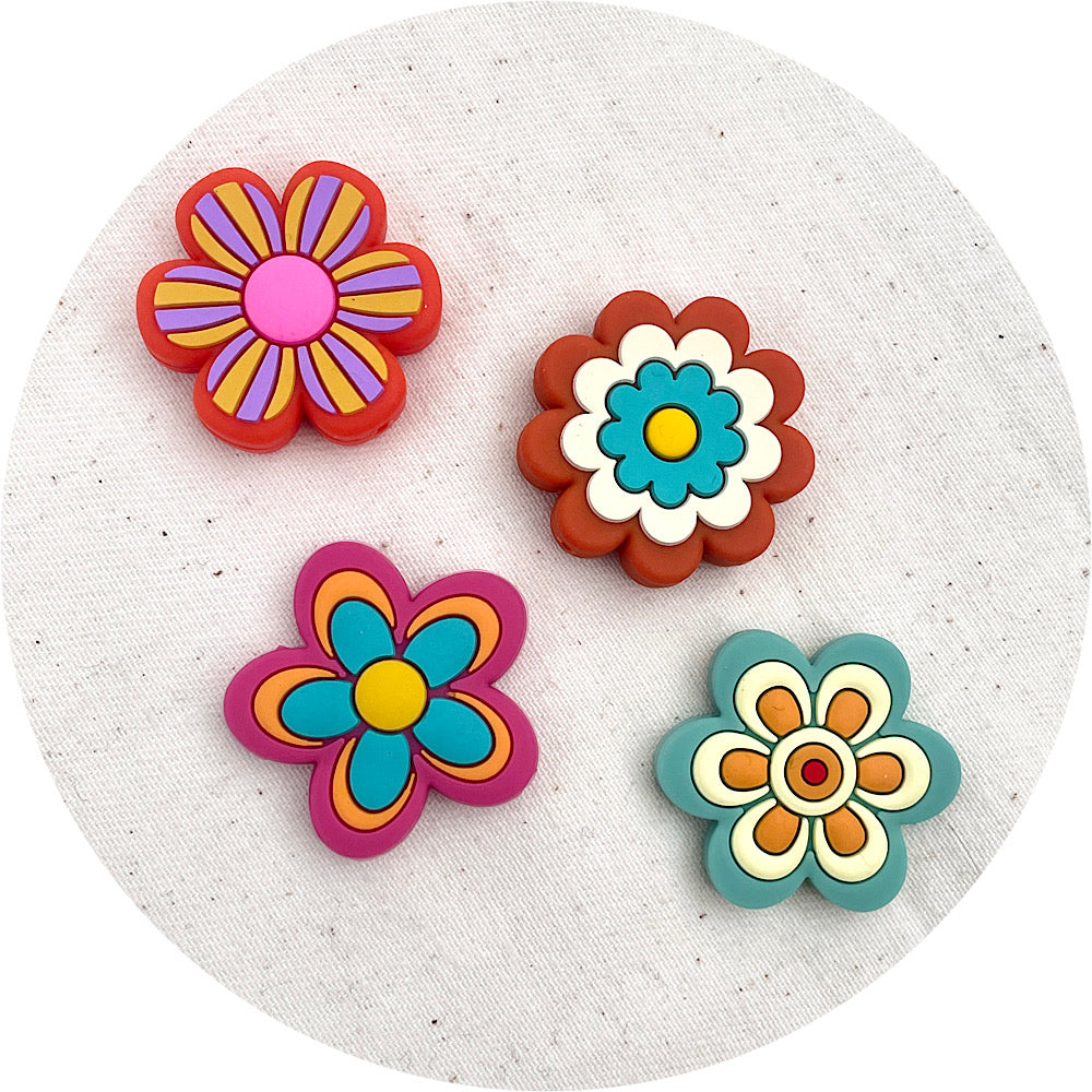 Fancy Flowers Silicone Focal Beads - CHOOSE YOUR COLOUR - 2 beads