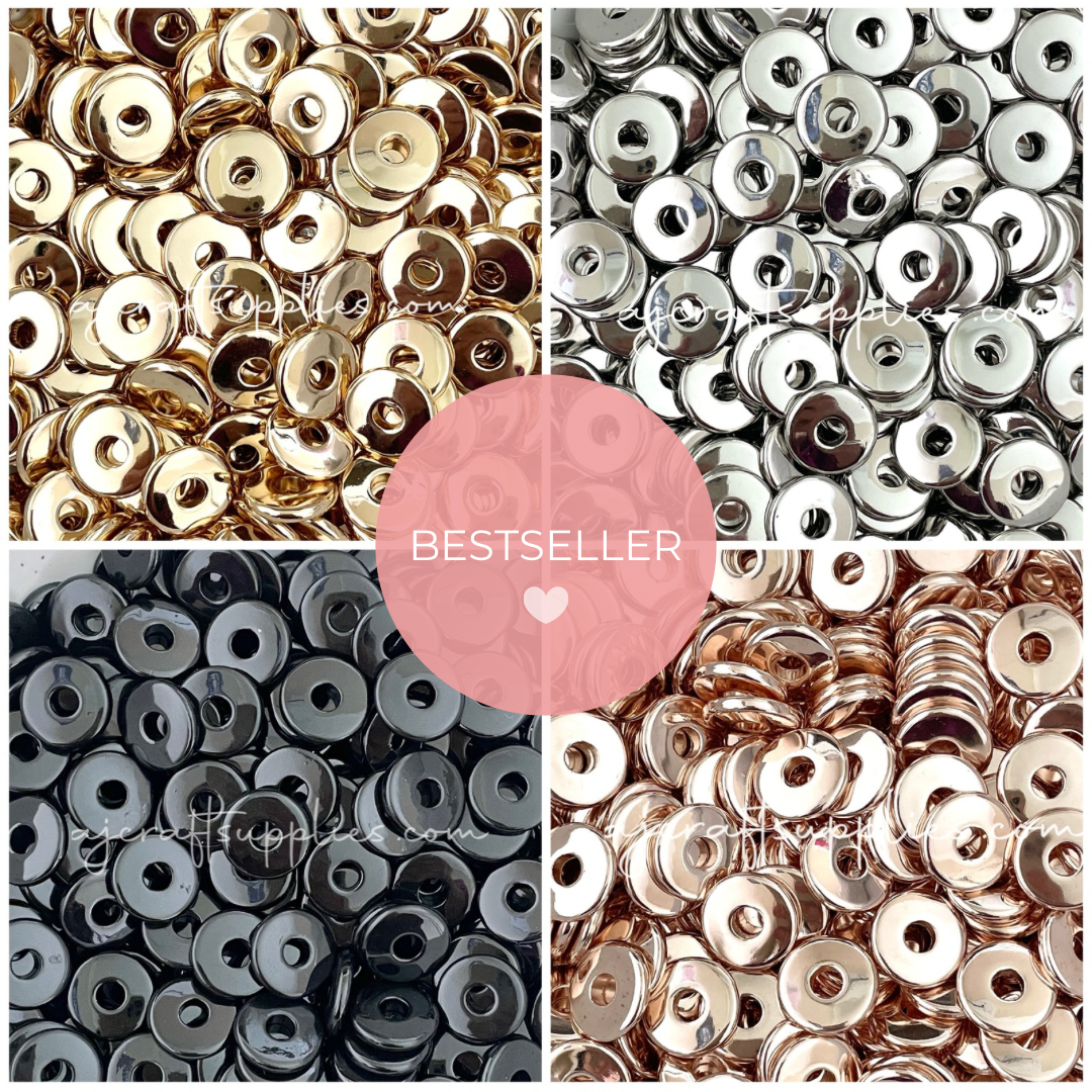 15mm Flat Coin Acrylic Spacer Beads (with Large Hole) - Choose Your Colour - 5 Beads