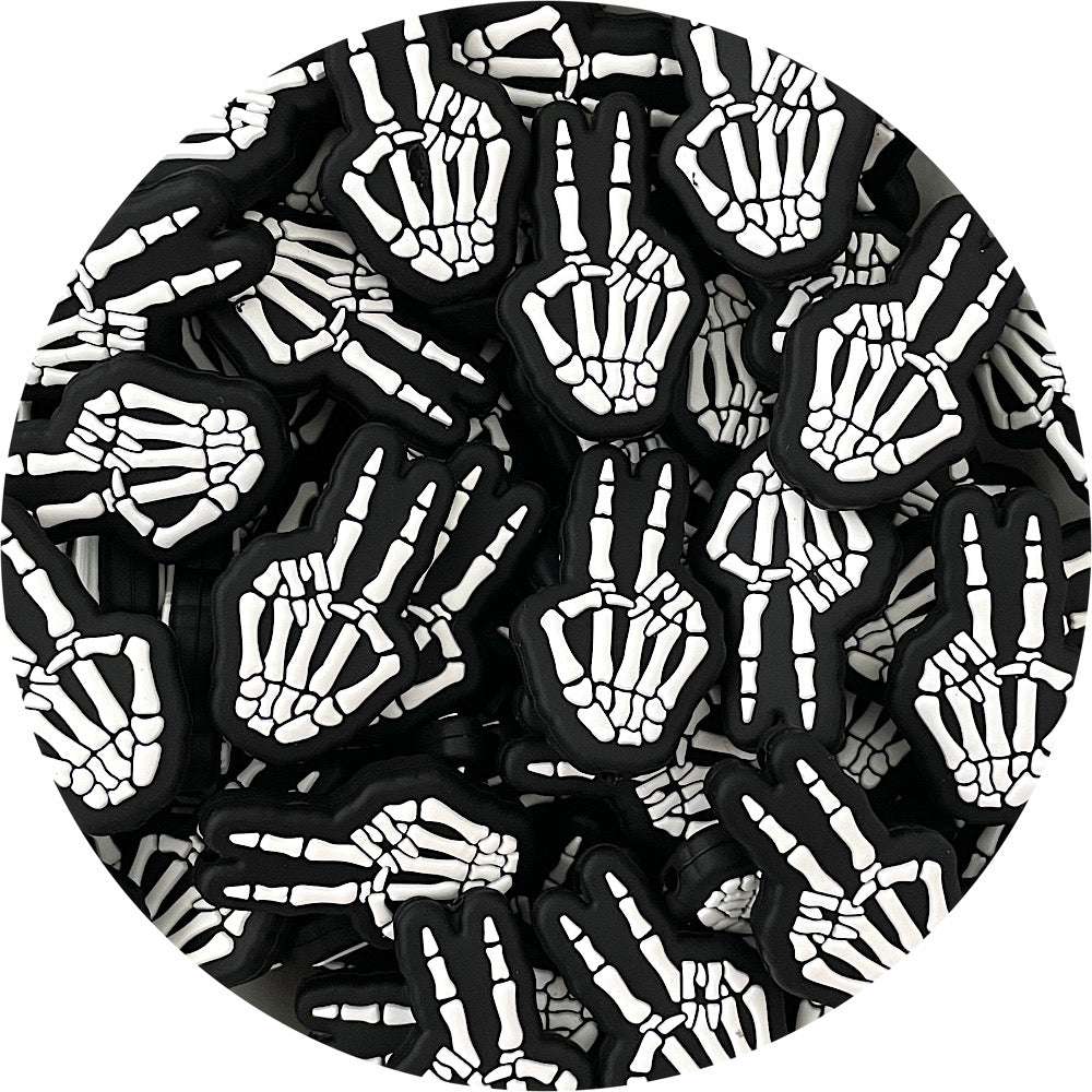 Skeleton Hand Peace Sign Silicone Beads - 2 Beads