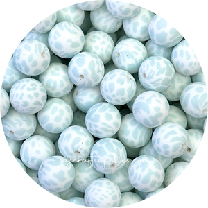 Seafoam Cow Print - 19mm round Silicone Beads - 5 Beads