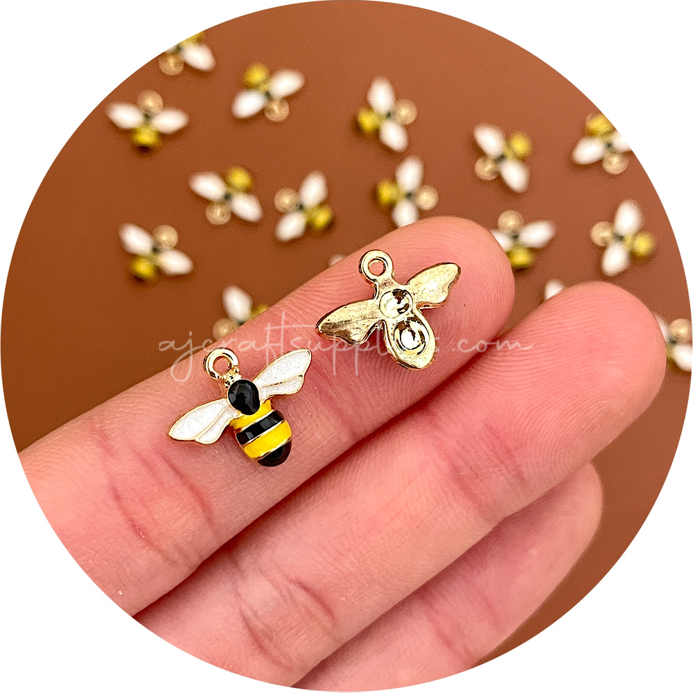 15mm Bee Enamel Metal Charms - 2 pcs