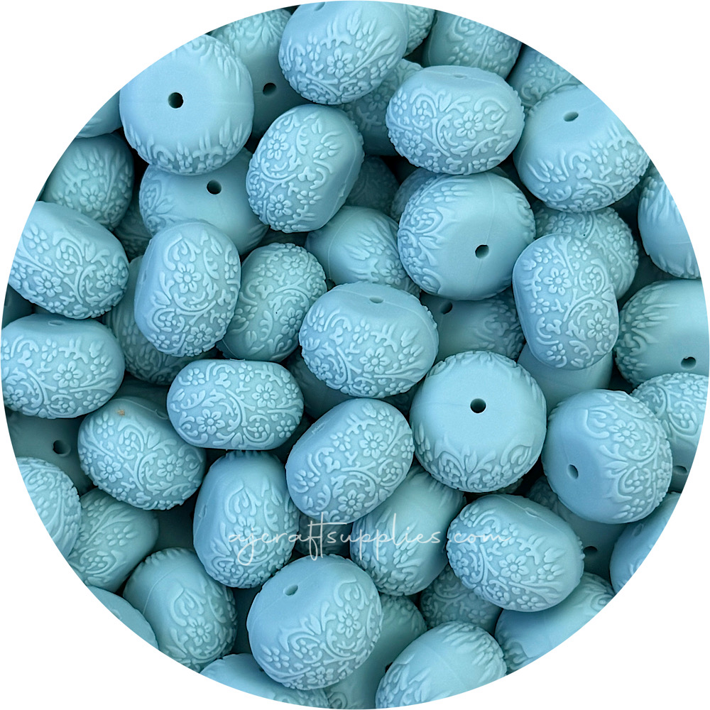 Seafoam - 22mm abacus (Floral Embossed) Silicone Beads - 5 Beads