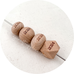 Beech Wood Engraved Beads (2024) - CHOOSE A SIZE - 5 beads