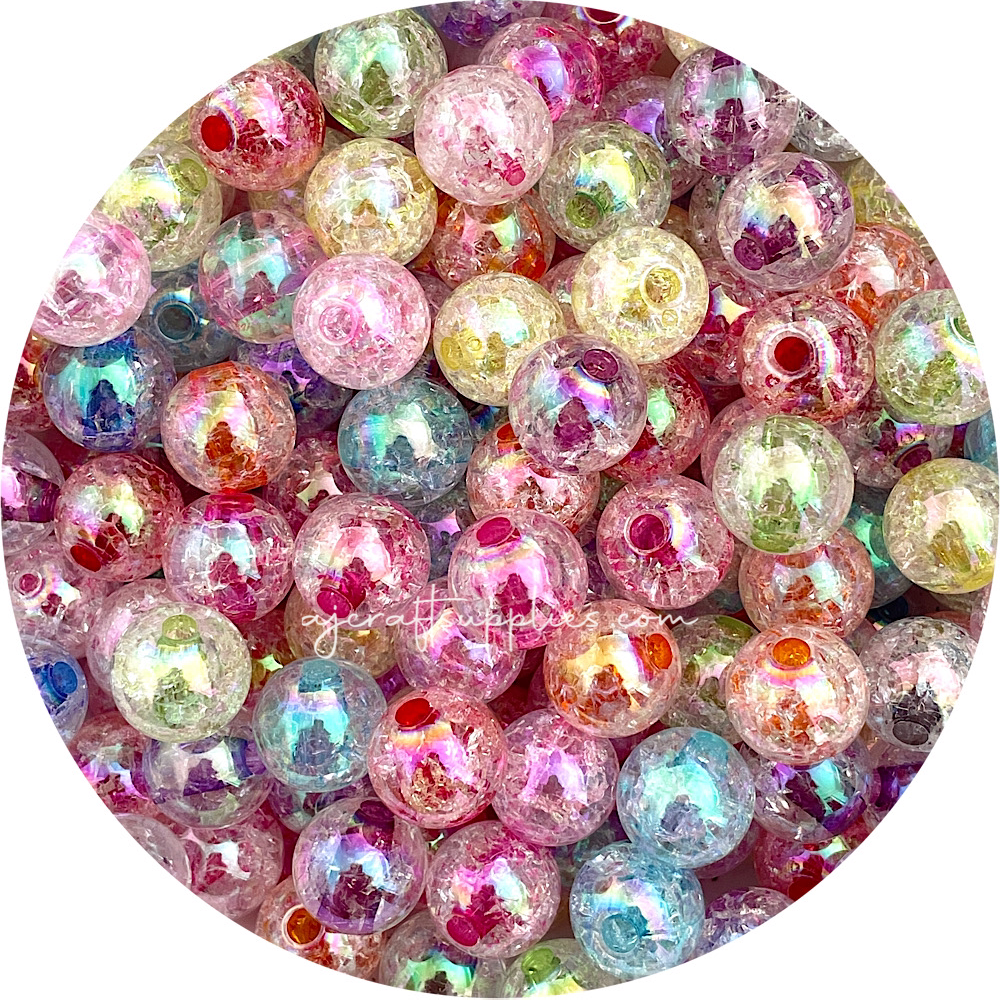 16mm AB Crackle Effect Acrylic Beads - Mixed - 10 Beads