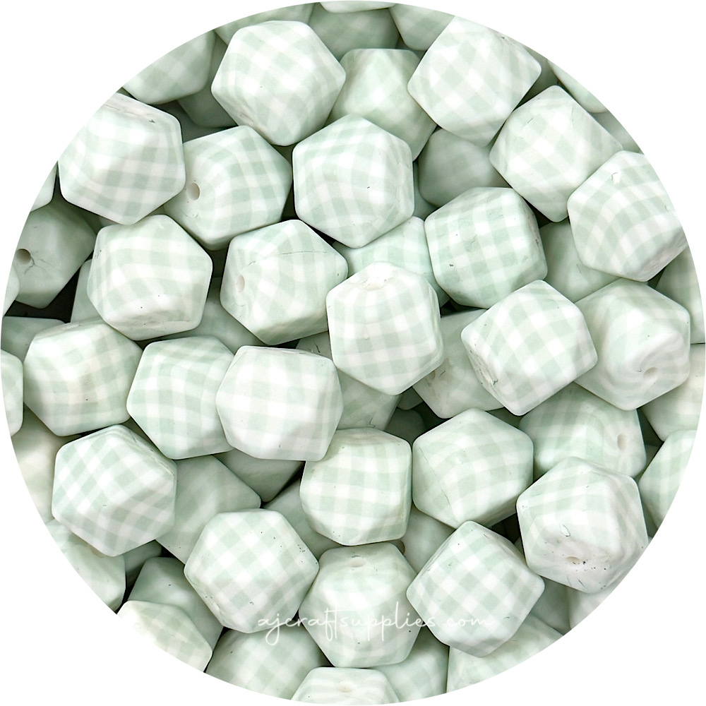 Seabreeze Gingham Print - 17mm hexagon Silicone Beads - 10 Beads