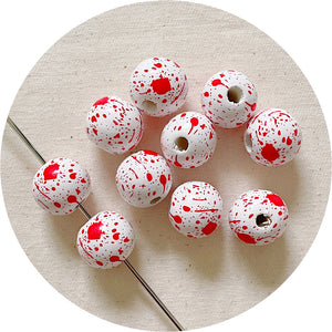 Halloween Edition 16mm Blood Splatter Wooden Beads - 5 beads